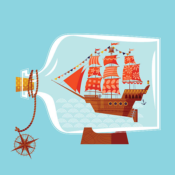 ボトルシップます。 - ship in a bottle bottle sailing ship nautical vessel点のイラスト素材／クリップアート素材／マンガ素材／アイコン素材