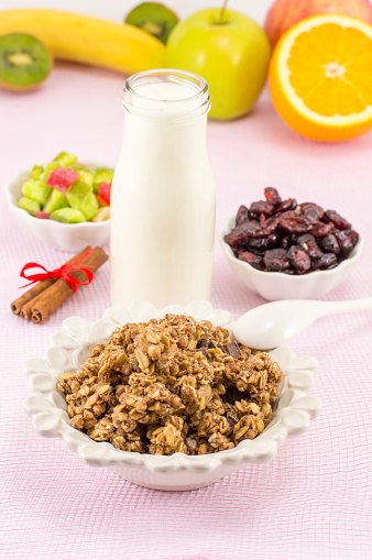 Granola Muesli with fruit ingredients for a healthy breakfast