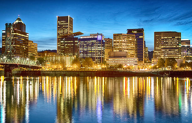 istock Downtown Portland cityscape at night 564602598