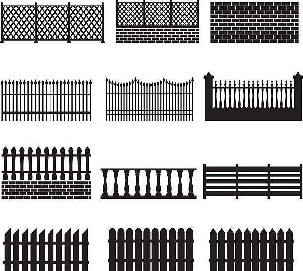 ilustrações, clipart, desenhos animados e ícones de muro de ícones - non urban scene silhouette fence gate