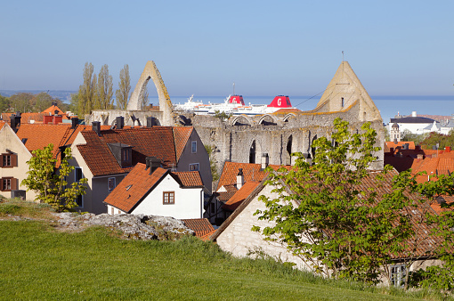 Visby, Sweden - May 13, 2016: View of Visby with the Baltic Sea in the background.