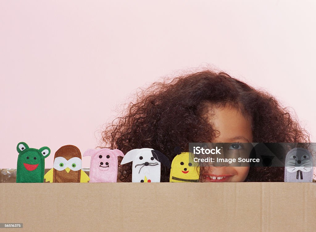 Girl with animal finger puppets  Puppet Show Stock Photo