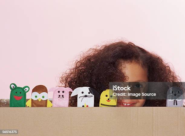 Girl With Animal Finger Puppets Stock Photo - Download Image Now - Puppet Show, Puppet, Child
