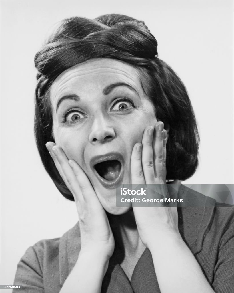 Woman making face, (B&W), portrait  Old-fashioned Stock Photo