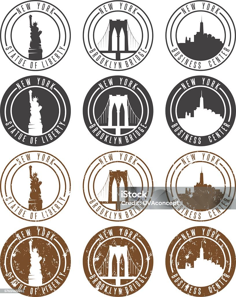 vintage labels vector set with landmarks of New York City Brooklyn Bridge stock vector