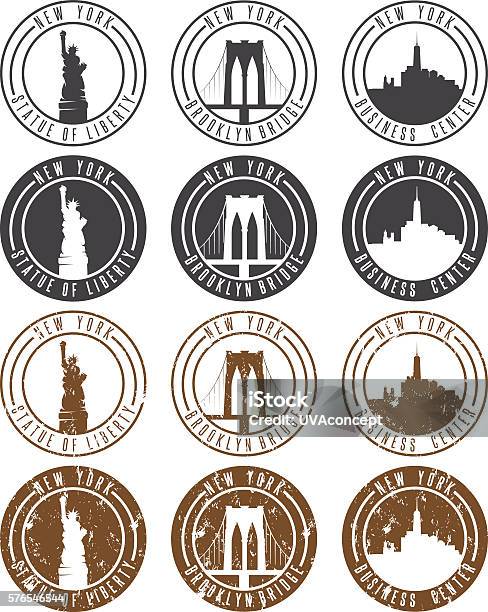 Vintage Labels Vector Set With Landmarks Of New York City Stock Illustration - Download Image Now