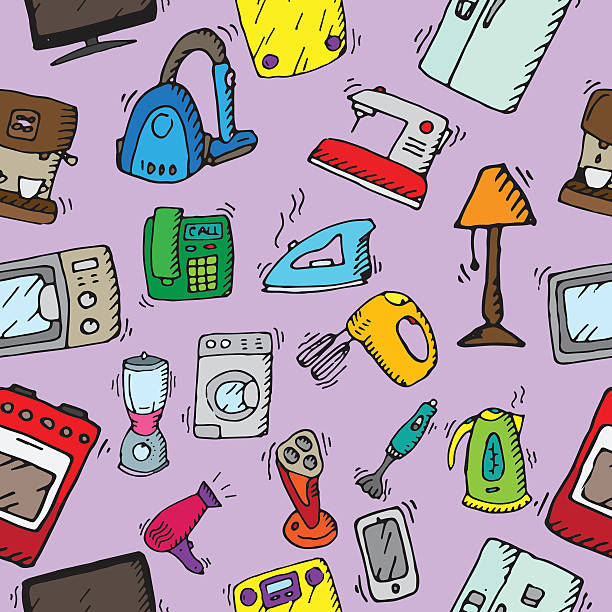 Household appliances and electronic devices icons vector art illustration