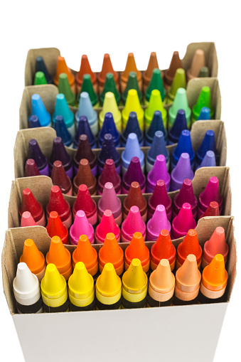 rows of multicolored wax crayons