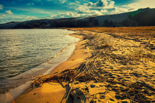 Deserted sea shore in autumn