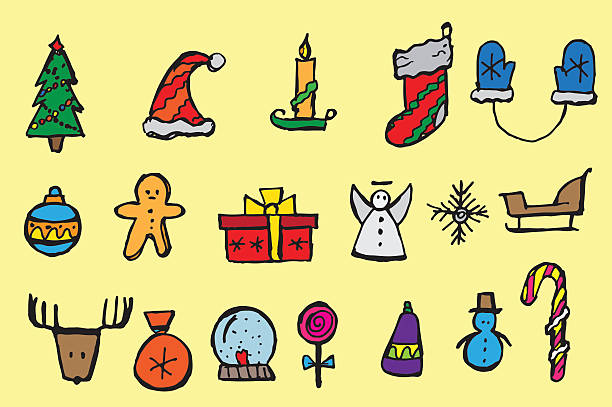Christmas icons set. Holiday objects collection. Vector illustration vector art illustration
