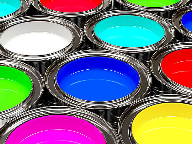 istock Colorful oil paints in open banks. 576554582