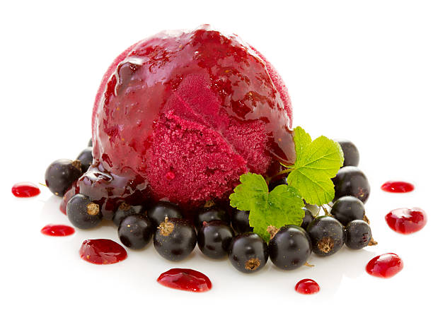 istock Ice cream and fresh black currants. 576556398