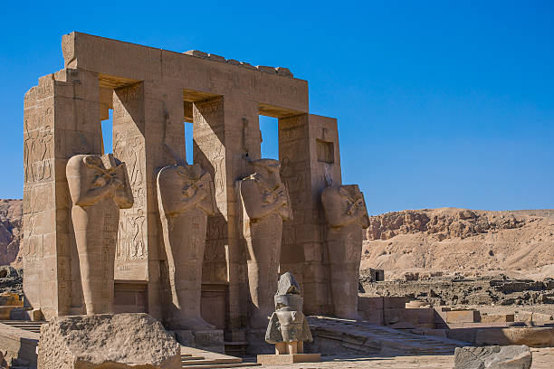 egypt temple architecture A number of sculptures on the facade of the temple Ramesseum on the west bank of Luxor, Egypt amon photos stock pictures, royalty-free photos & images