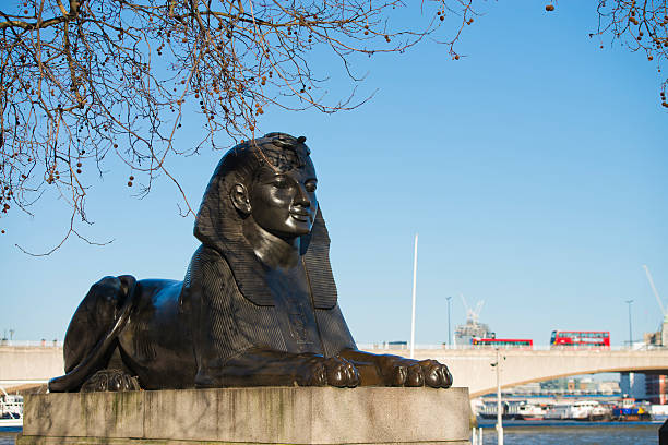 London, United Kingdom - April 02, 2013: Sphinx statue by the River Thames along the London Embankment