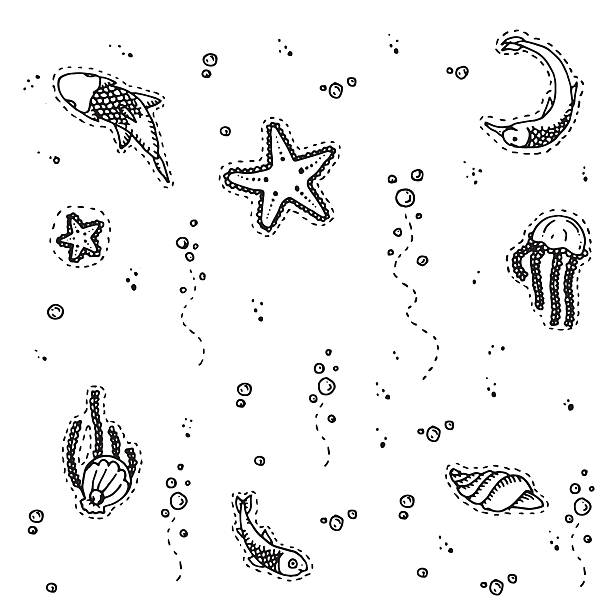 Sea underwater creatures vector art illustration