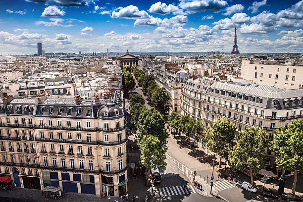 высокий вид на город парижа в прекрасный день - pantheon paris paris france france europe стоковые фото и изображения