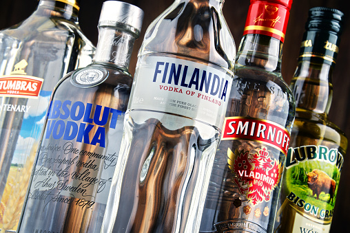 Poznan, Poland - July 15, 2016: vodka is the worlds largest internationally traded spirit with the estimated sale of about 500 million nine-liter cases a year.