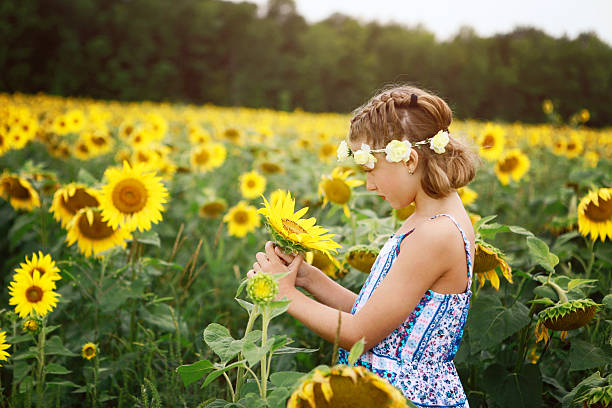 istock Girl in Sunflower Field 576564878