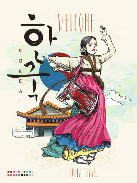 korea tradycyjny taniec janggo - south korea stock illustrations