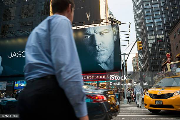 Jason Bourne Movie Billboard At New York Citys Times Square Stock Photo - Download Image Now