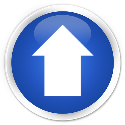 Upload arrow icon blue glossy round button