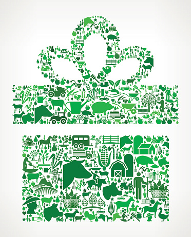 Gift Box Farming and Agriculture Green Icon Pattern