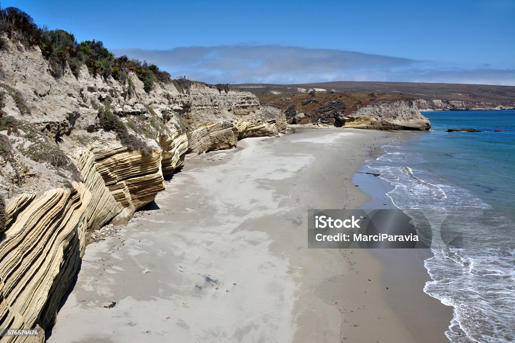Santa Rosa Cliffs Sandstone cliffs at Bechers Bay on Santa Rosa Island, Channel Islands California Bay of Water Stock Photo