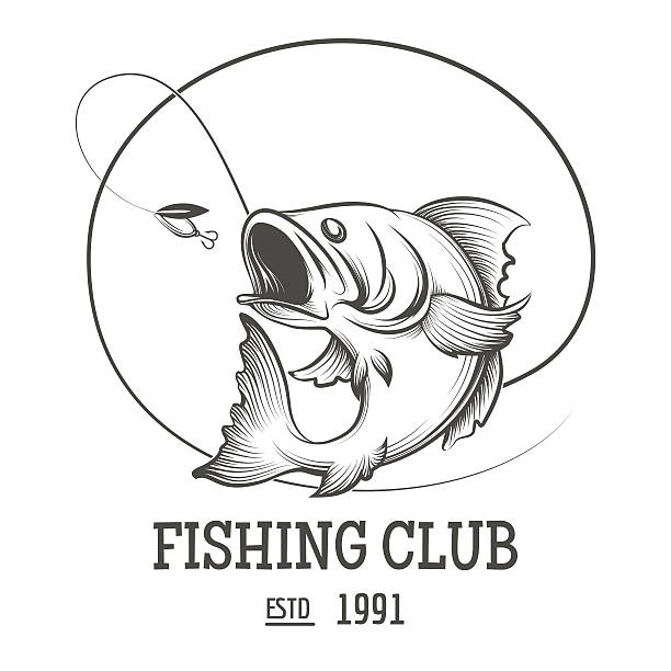 logo des angelvereins - catch of fish sport black and white activity stock-grafiken, -clipart, -cartoons und -symbole