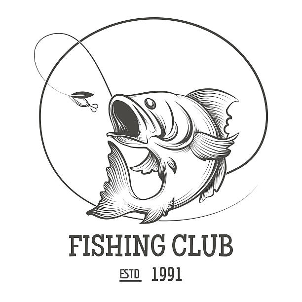ilustraciones, imágenes clip art, dibujos animados e iconos de stock de logotipo del club de pesca - minnow