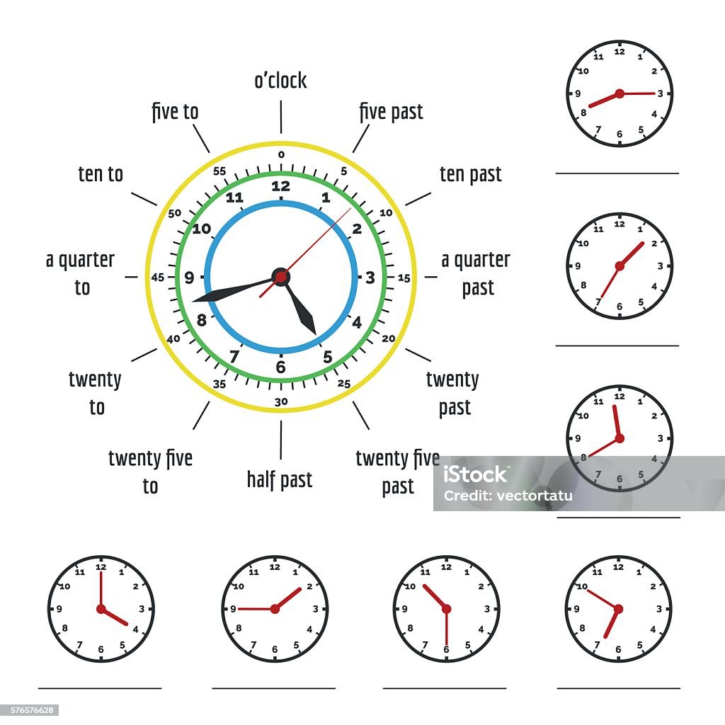 Telling Time Example Colorful Telling Time Vector Illustration Stock Illustration - Download Image ...