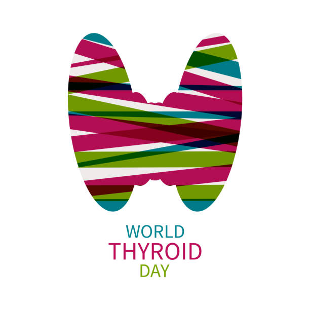 World Thyroid Day poster World Thyroid Day poster with silhouette of thyroid gland. Thyroid solidarity day. Vector illustration. thyroid gland stock illustrations