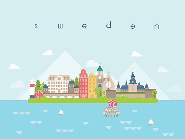 bildbanksillustrationer, clip art samt tecknat material och ikoner med sweden landmarks travel and journey vector - stockholm