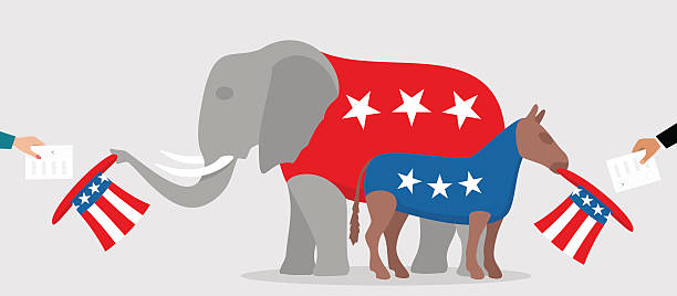Democratic donkey and republican elephant vector art illustration