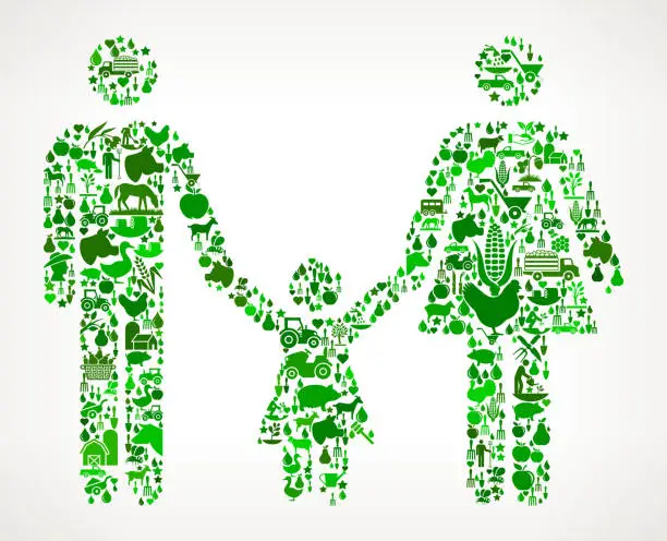 Vector illustration of Family Farming and Agriculture Green Icon Pattern