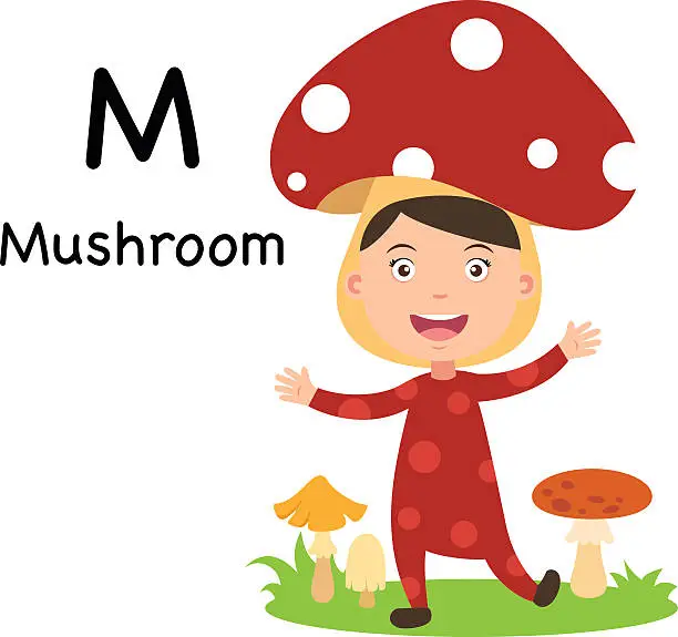 Vector illustration of Alphabet Letter M-mushroom,vector