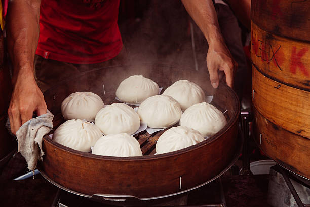 Steamed buns food stall in Chinatown, Kuala Lumpur, Malaysia stock photo