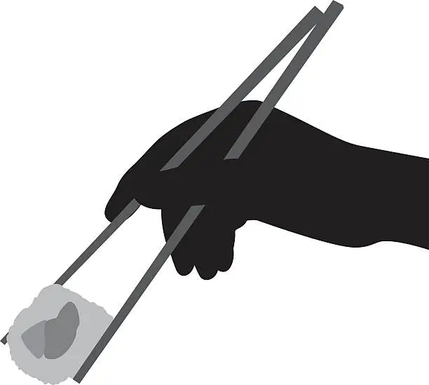 Vector illustration of Hand Holding Chopsticks with Sushi Silhouette