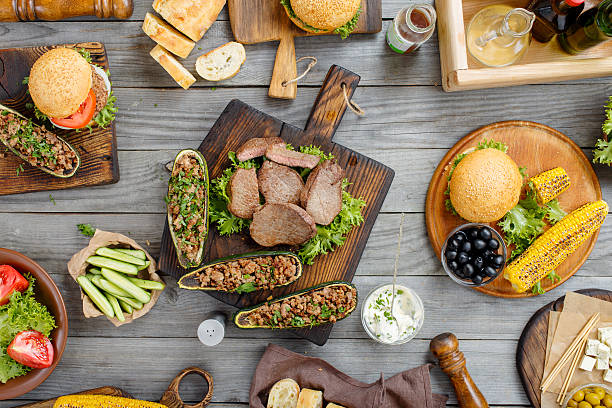 istock Steak grilled with different food 576582854