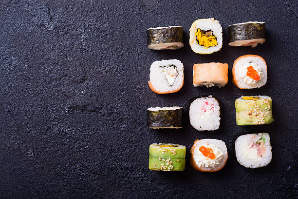 istock Traditional fresh japanese sushi rolls 576583934