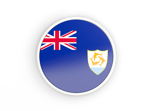 Flag of anguilla. Round icon with white frame.3D illustration