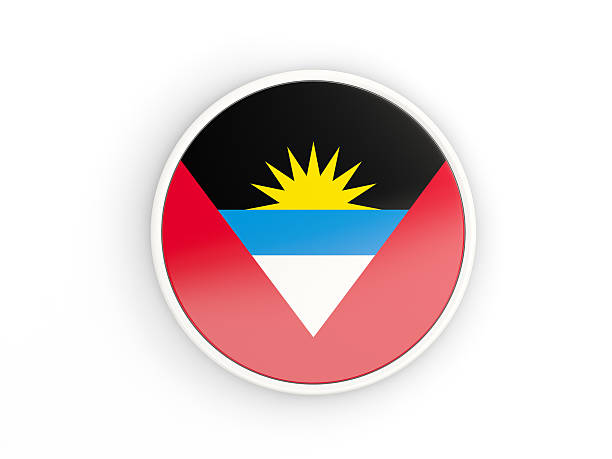 Flag of antigua and barbuda. Round icon with white frame.3D illustration