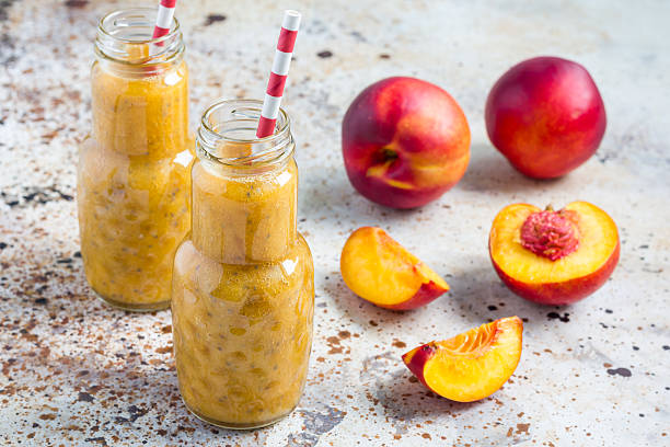 istock Summer smoothie with nectarine, orange juice, chia seeds, honey, horizontal 576589690
