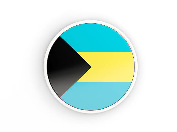 Flag of bahamas. Round icon with white frame.3D illustration