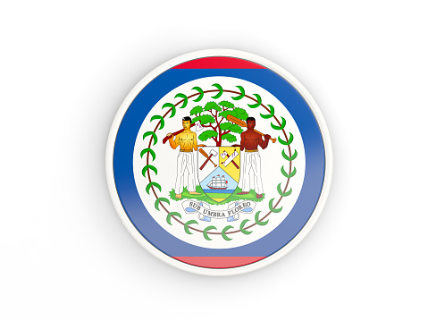 Flag of belize. Round icon with white frame.3D illustration