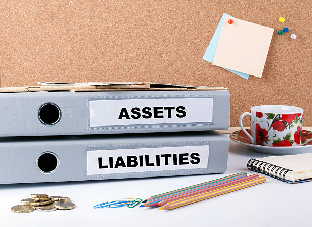 istock Assets and Liabilities - two folders on white office desk. 576592586