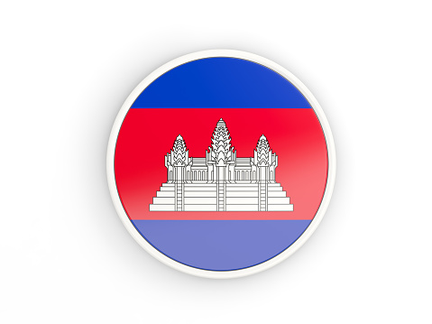 Flag of cambodia. Round icon with white frame.3D illustration