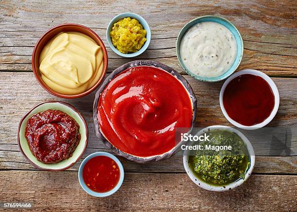 Various Dip Sauces Stock Photo - Download Image Now - Condiment, Savory Sauce, Dipping Sauce