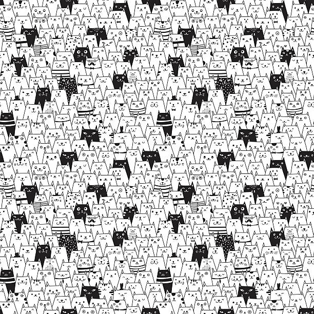 seamless vector pattern with cute cats - 大群動物 幅插畫檔、美工圖案、卡通及圖標