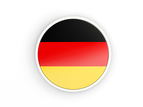 Flag of germany. Round icon with white frame.3D illustration