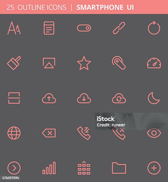 Smartphone Ui Outline Icons Stock Illustration - Download Image Now - Arrow Symbol, Backspace, Bar Code Reader